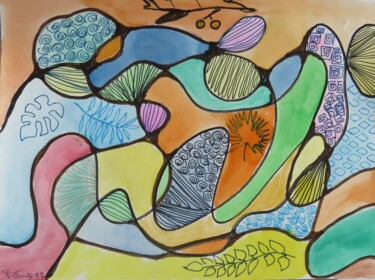 Peinture intitulée "Graphique art 1" par Myriam Courty, Œuvre d'art originale, Aquarelle