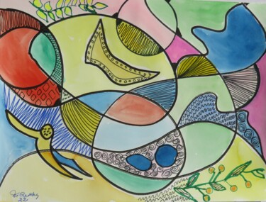 Peinture intitulée "graphique art 3" par Myriam Courty, Œuvre d'art originale, Aquarelle