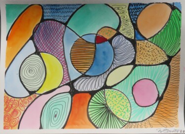 Pintura intitulada "graphique art 7" por Myriam Courty, Obras de arte originais, Aquarela