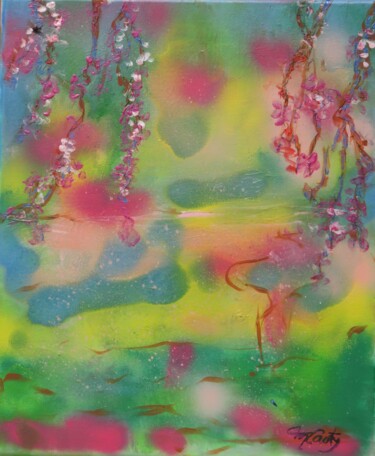 Painting titled "cerisiers en fleurs" by Myriam Courty, Original Artwork, Acrylic