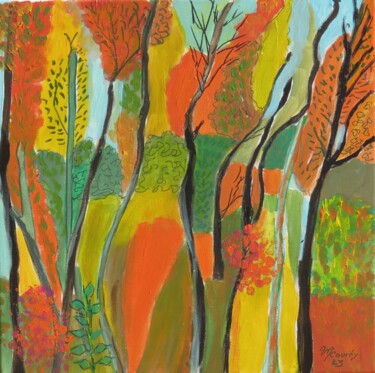 Картина под названием "foret en automne" - Myriam Courty, Подлинное произведение искусства, Акрил Установлен на Деревянная р…