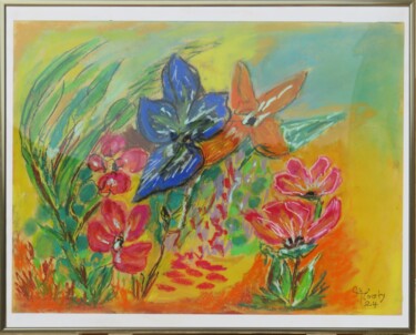 Painting titled "jardin fleuri 2024" by Myriam Courty, Original Artwork, Pastel