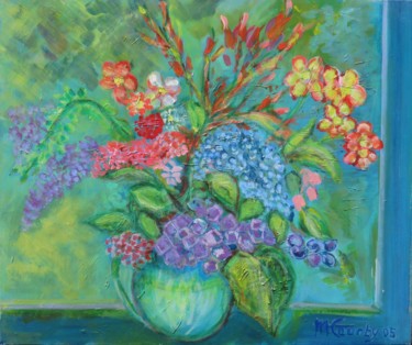 Painting titled "Bouquet de lilas" by Myriam Courty, Original Artwork, Acrylic Mounted on Wood Stretcher frame