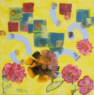 Malerei mit dem Titel "Abstraction jaune" von Myriam Courty, Original-Kunstwerk, Acryl Auf Keilrahmen aus Holz montiert