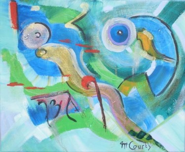Картина под названием "Peche" - Myriam Courty, Подлинное произведение искусства, Акрил Установлен на Деревянная рама для нос…