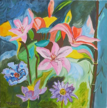 Peinture intitulée "fleurs modernes" par Myriam Courty, Œuvre d'art originale, Acrylique Monté sur Châssis en bois