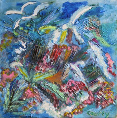 Pittura intitolato "Récif corallien" da Myriam Courty, Opera d'arte originale, Acrilico Montato su Telaio per barella in leg…