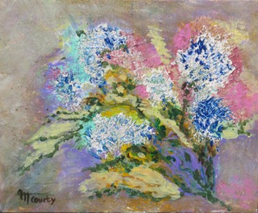 Malerei mit dem Titel "Les lilas blancs" von Myriam Courty, Original-Kunstwerk, Acryl Auf Keilrahmen aus Holz montiert