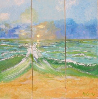 Painting titled "La vague" by Myriam Courty, Original Artwork, Acrylic Mounted on Wood Stretcher frame