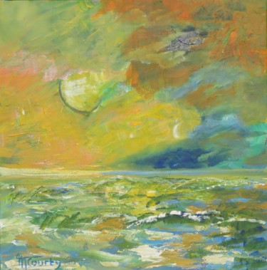 Painting titled "Orage en mer" by Myriam Courty, Original Artwork, Acrylic Mounted on Wood Stretcher frame