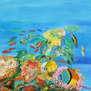 Картина под названием "Fond marin tropical" - Myriam Courty, Подлинное произведение искусства, Акрил Установлен на Деревянна…