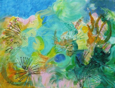 Schilderij getiteld "Sous la mer" door Myriam Courty, Origineel Kunstwerk, Acryl Gemonteerd op Frame voor houten brancard