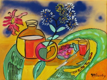 Картина под названием "Le bouquet et la cr…" - Myriam Courty, Подлинное произведение искусства, Акрил Установлен на Деревянн…
