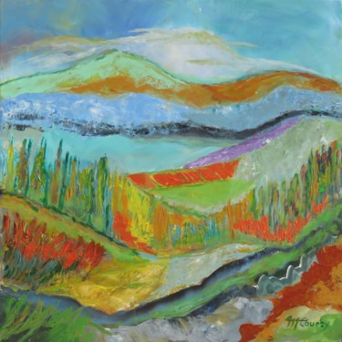 Painting titled "Collines et vallons" by Myriam Courty, Original Artwork, Acrylic Mounted on Wood Stretcher frame