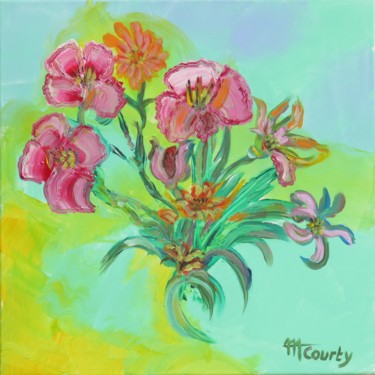 Painting titled "Bouquet fraicheur" by Myriam Courty, Original Artwork, Acrylic Mounted on Wood Stretcher frame