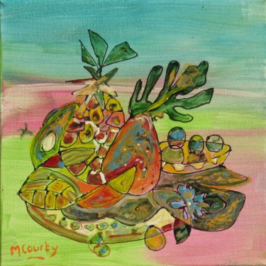 Malarstwo zatytułowany „Corbeille de fruits” autorstwa Myriam Courty, Oryginalna praca, Akryl Zamontowany na Drewniana rama…