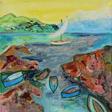 Картина под названием "Aube marine" - Myriam Courty, Подлинное произведение искусства, Акрил Установлен на Деревянная рама д…