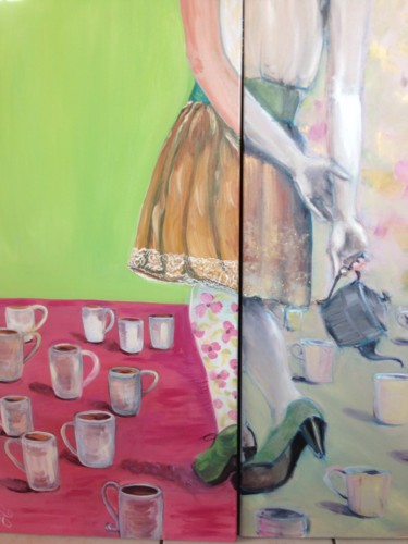 Peinture intitulée "Des tasses à ras bo…" par Flo Et Elena, Œuvre d'art originale, Huile