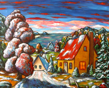Картина под названием "Première neige  (Le…" - Jean Cousineau, Подлинное произведение искусства, Акрил