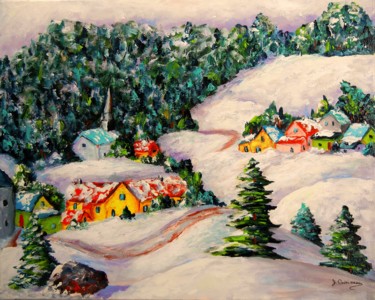 Peinture intitulée "Village enneigés II…" par Jean Cousineau, Œuvre d'art originale, Acrylique