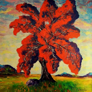 Painting titled "L'orange iridescent…" by Jean Cousineau, Original Artwork, Acrylic