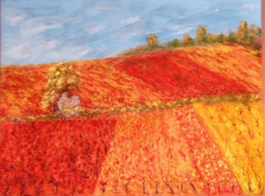 Peinture intitulée "vignes en automne" par Jean Pierre Coussaert, Œuvre d'art originale