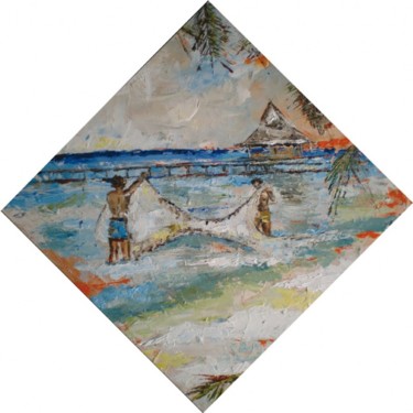 Peinture intitulée "Pêche à Tahiti" par Laurence Senelonge, Œuvre d'art originale