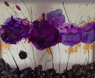 Peinture intitulée "Coquelicots mauves" par Christine Delafont, Œuvre d'art originale, Acrylique