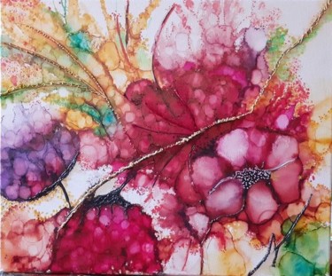 Painting titled "fleurs fetiches" by Christine Delafont, Original Artwork, Ink