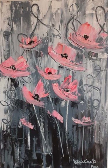 Painting titled "les fleurs roses" by Christine Delafont, Original Artwork, Acrylic