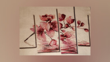 Textile Art titled "Reflection" by Cozy Corner, Original Artwork, Embroidery Mounted on Wood Stretcher frame