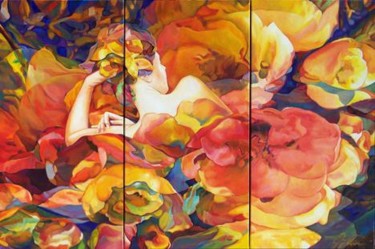 Peinture intitulée "Odalisque aux fleurs" par Christian Pelletier, Œuvre d'art originale