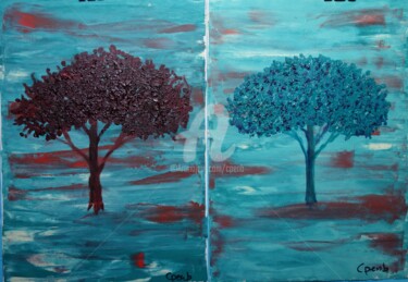Картина под названием "Pair of Trees - Sou…" - Colette Pennarun, Подлинное произведение искусства, Масло