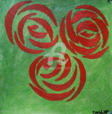 Painting titled "Rose éclatée n°5" by Colette Pennarun, Original Artwork, Oil