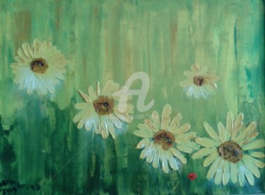 Painting titled "Sunflowers n°4" by Colette Pennarun, Original Artwork, Oil