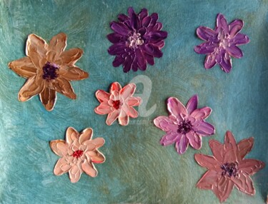 Painting titled "Bunch of Flowers n°6" by Colette Pennarun, Original Artwork, Oil