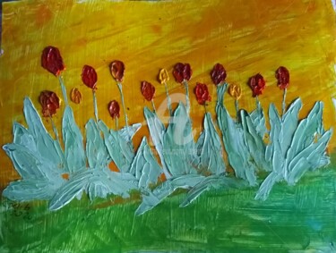 Peinture intitulée "Champ de Tulipes" par Colette Pennarun, Œuvre d'art originale, Huile