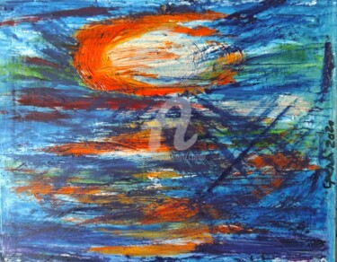 Peinture intitulée "Sunset over the Oce…" par Colette Pennarun, Œuvre d'art originale, Huile