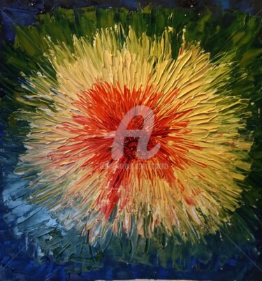 Peinture intitulée "Fleur Stylisée n°1" par Colette Pennarun, Œuvre d'art originale, Huile