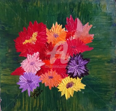 Schilderij getiteld "Bunch of Flowers n°…" door Colette Pennarun, Origineel Kunstwerk, Olie