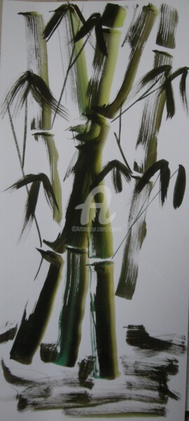 Peinture intitulée "Bambous - Bouquet n…" par Colette Pennarun, Œuvre d'art originale, Encre