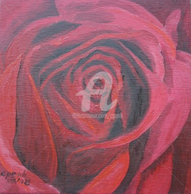 Painting titled "Rose Rouge - Trypti…" by Colette Pennarun, Original Artwork, Oil