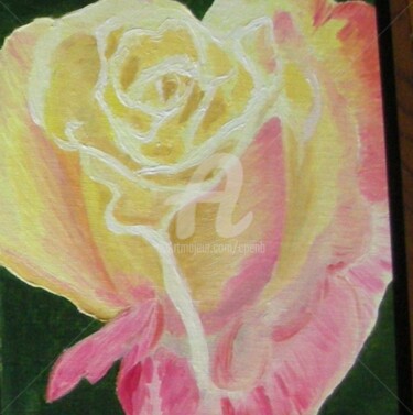 Painting titled "Rose Jaune - Trypti…" by Colette Pennarun, Original Artwork, Oil Mounted on Wood Stretcher frame