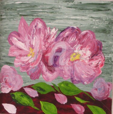 Painting titled "Pivoines Stylisées" by Colette Pennarun, Original Artwork, Oil Mounted on artwork_cat.