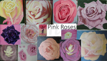 Painting titled "Bunch of Pink Roses" by Colette Pennarun, Original Artwork, Oil Mounted on Cardboard