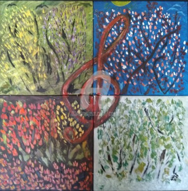Peinture intitulée "Les Qutre Saisons -…" par Colette Pennarun, Œuvre d'art originale, Huile