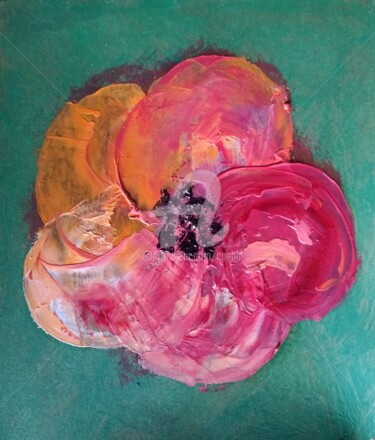 Painting titled "Pink Camelia" by Colette Pennarun, Original Artwork, Oil