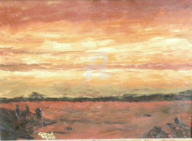 Painting titled "Lever de Soleil sur…" by Colette Pennarun, Original Artwork, Oil