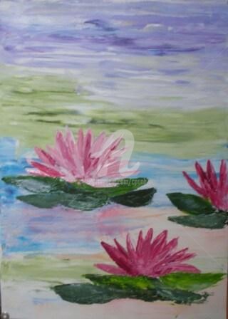 Peinture intitulée "Lotus n°3 - 237" par Colette Pennarun, Œuvre d'art originale, Huile
