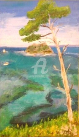Peinture intitulée "Vue sur Port Cros" par Colette Pennarun, Œuvre d'art originale, Huile